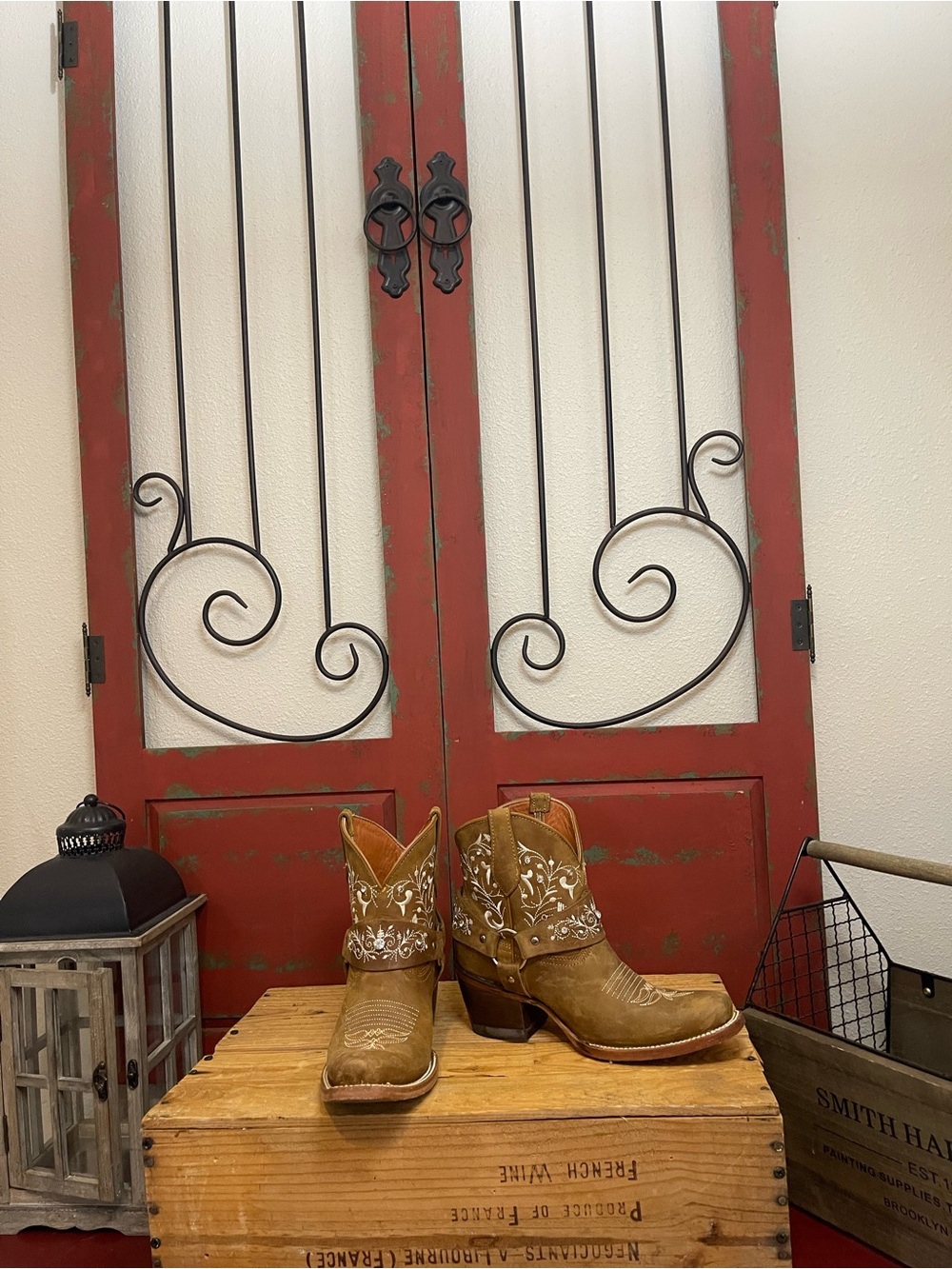 Botas Artillero Country Tan Leather Ankle Cowgirl Boots Embroidery Harness Rhine